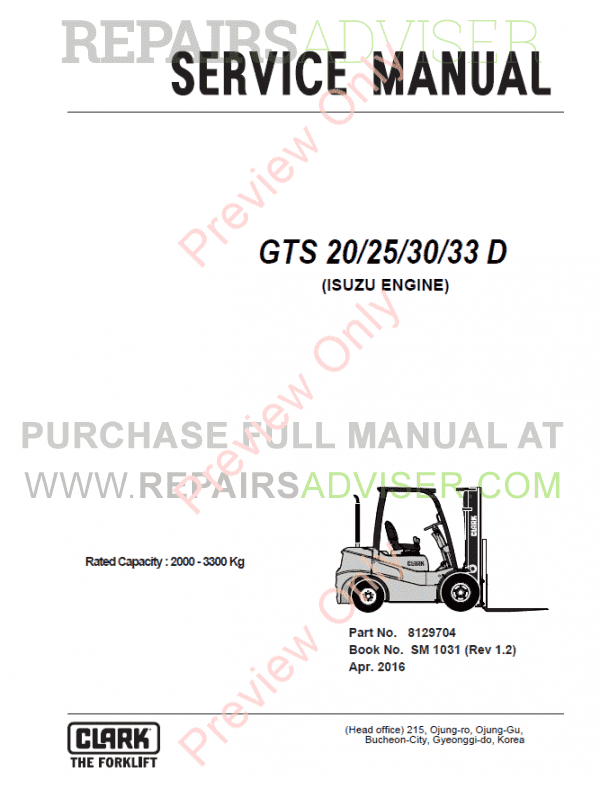 Clark cgc20 forklift specs