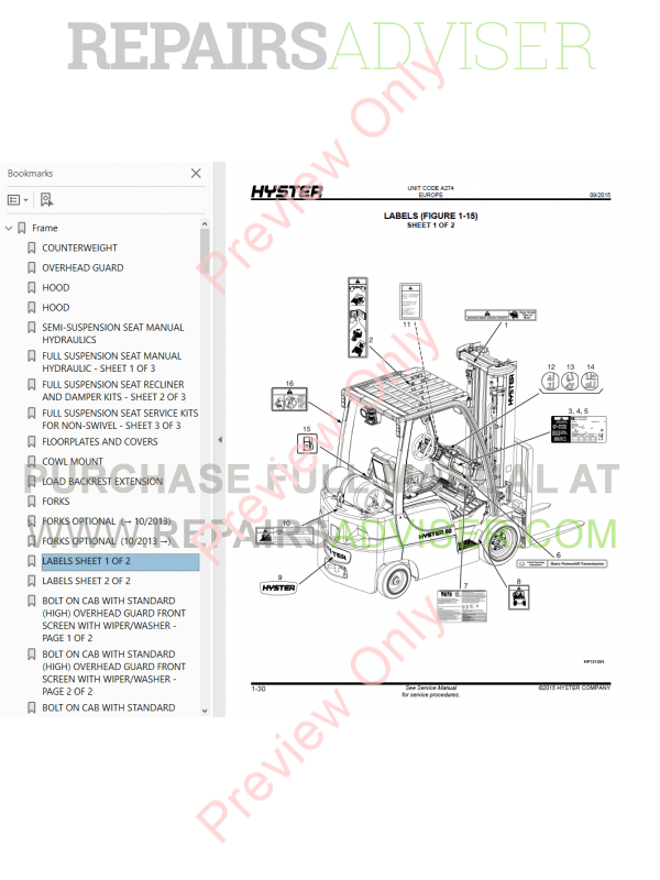 Hyster factory and complete Parts Manuals 2017 for the Europe Region