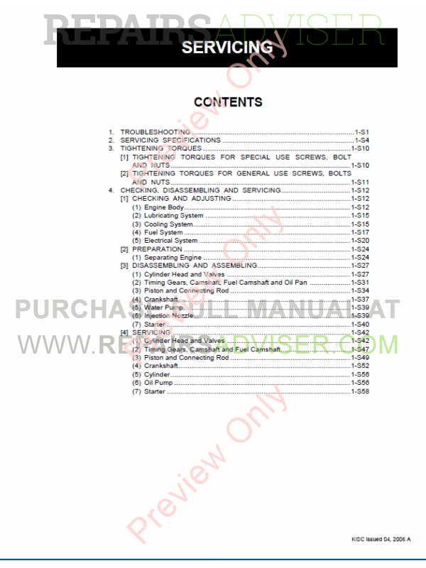 Kubota GL7000-CAN, GL11000-CAN Diesel Generator Workshop Manual 9Y011