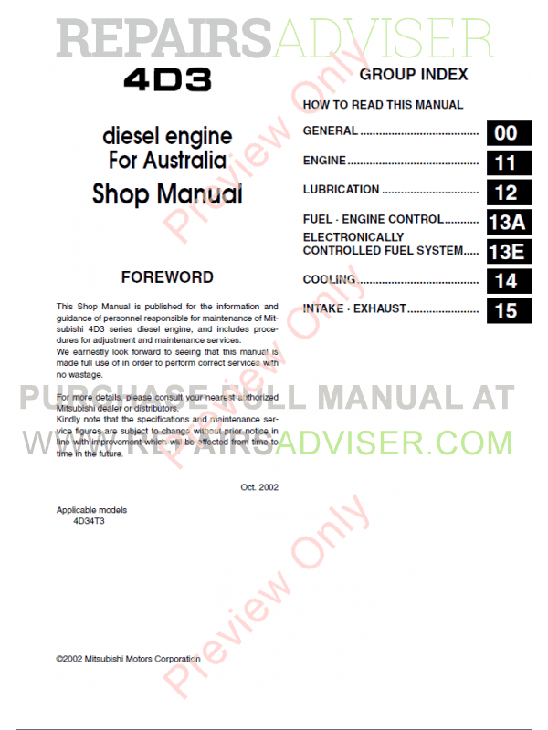 Mitsubishi shop manual