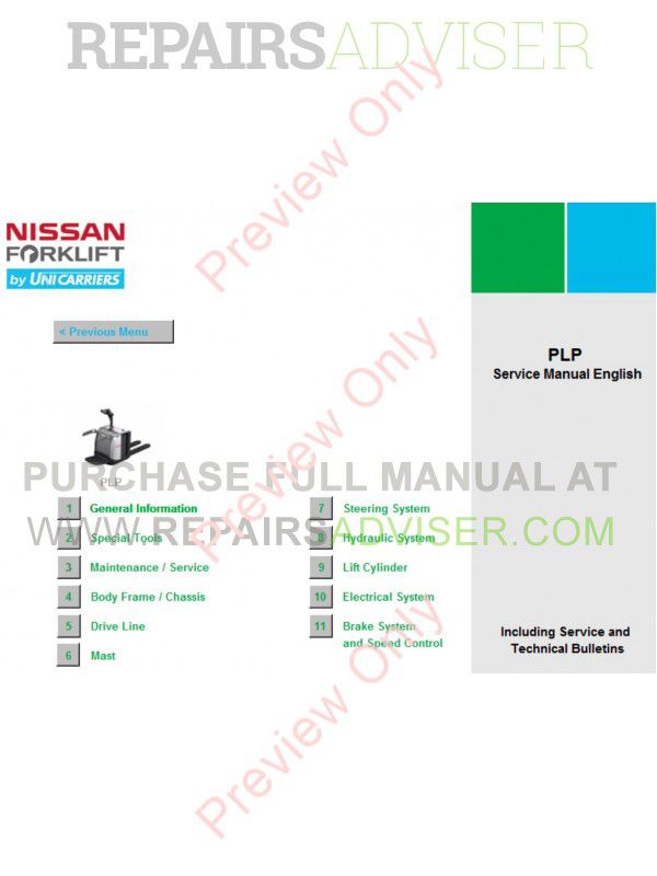 Nissan Pl02 Forklift Service Manual