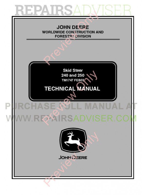 Download John Deere 240 250 Loaders Technical TM1747 PDF